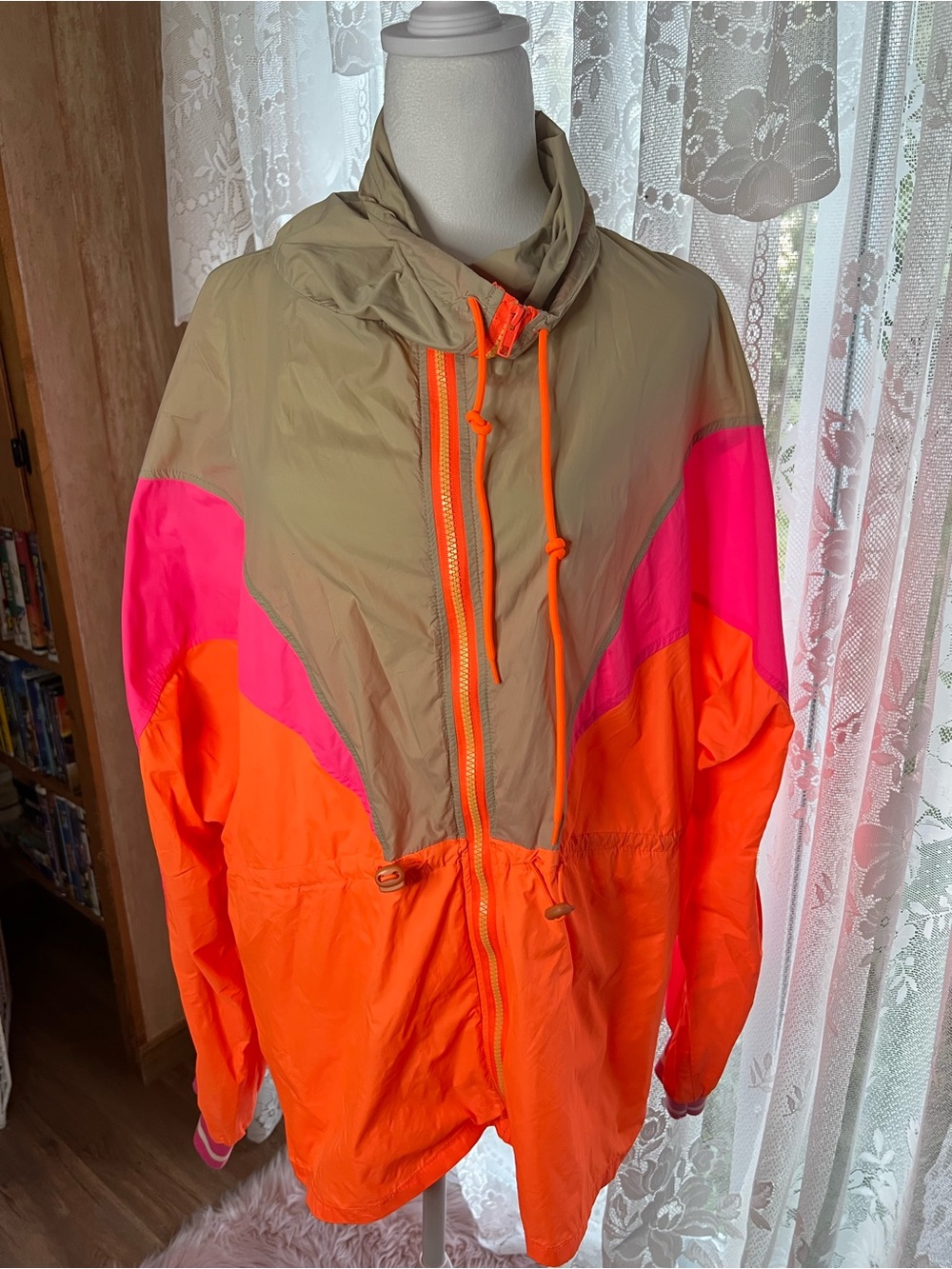 Fashion Nova Neon Pink & Neon Orange Colorblock Jacket with Tan Panels Plus Size